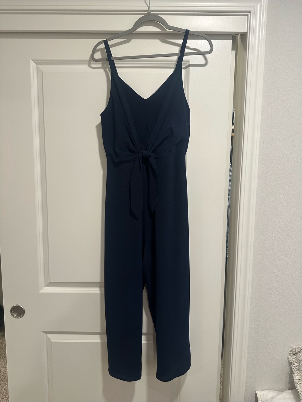 Eyeshadow Navy V-Neck Tie-Front Jumpsuit
